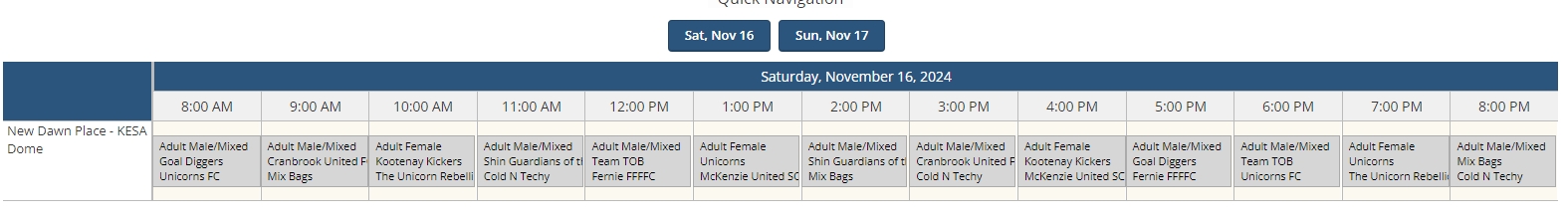 Ladies Saturday Schedule